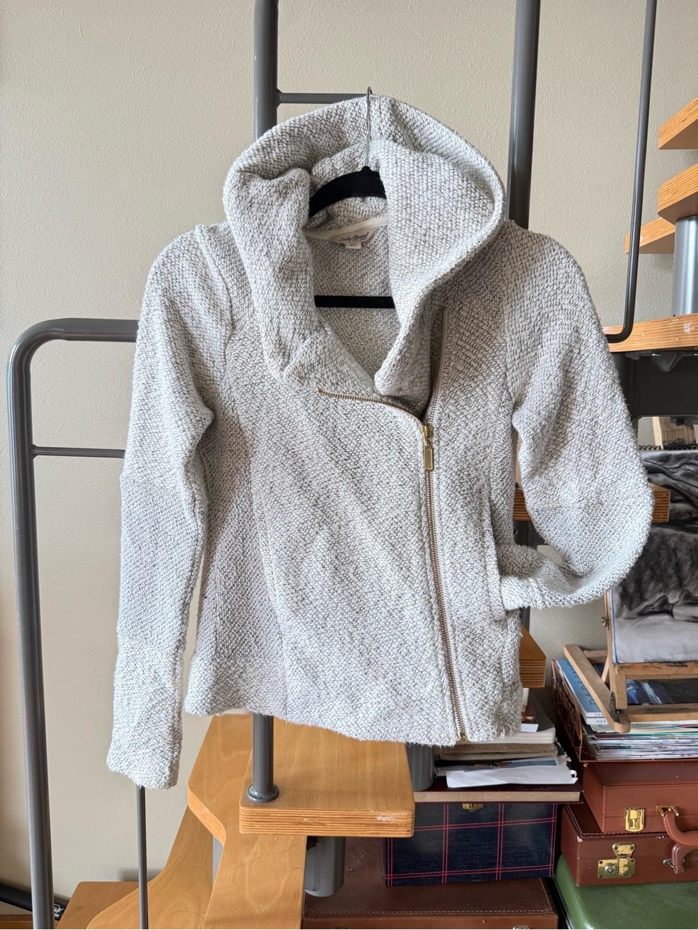 Lucky Brand Cream Hooded Teddy Zip Jacket